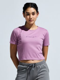 DOMIN8 - Women Purple Super Stretchable Princess Cut Waist Length Moisture Wicking T-shirt