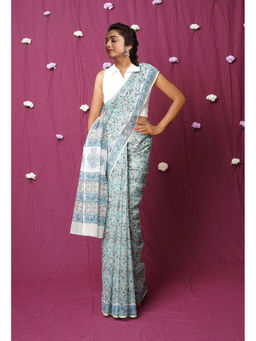 Unnati Silks - Green Pure Hand Block Printed Kota Saree with Unstitched