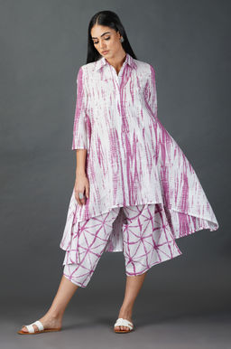 Fabnest - Purple Shibori Print Asymmetrical Kurta and Pant (Set of 2)