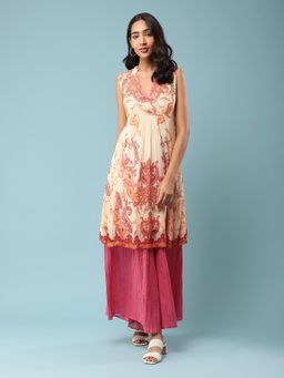 Aarke Ritu Kumar - Ecru Floral Print Kurta with Pant (Set of 2)