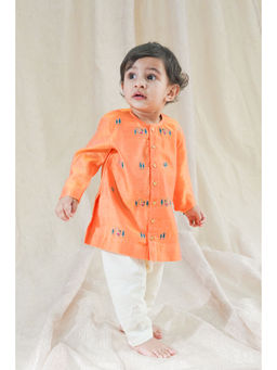 TIBER TABER - Boys Orange Embroidered Kurta with Pyjama (Set of 2)