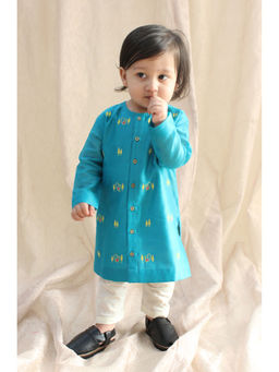 TIBER TABER - Boys Blue Embroidered Kurta with Pyjama (Set of 2)