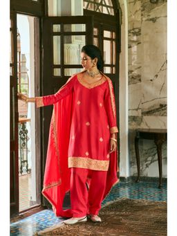 The Whole Nine Yards - Rewa Red Kurta and Salwar with Dupatta (Set of 3)