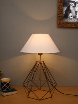 Homesake - Metal Diamond Table Lamp Golden White Shade