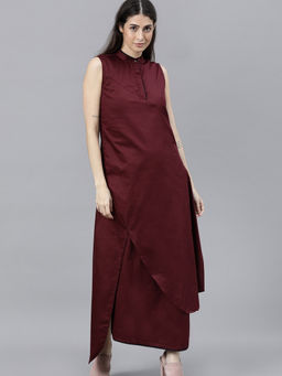 RAREISM - Maroon Solid plain Dresses