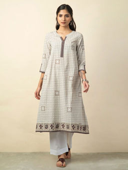 Fabindia - Cotton Printed Slim Fit Long Kurta