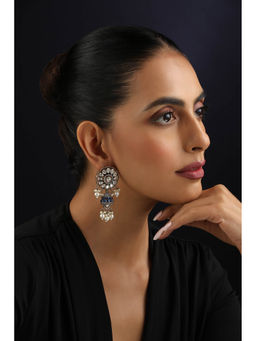 SWABHIMANN - Blue Victorian Polki Jhumka Earrings