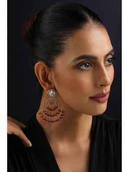 SWABHIMANN - Red Polki Chandbali Earrings