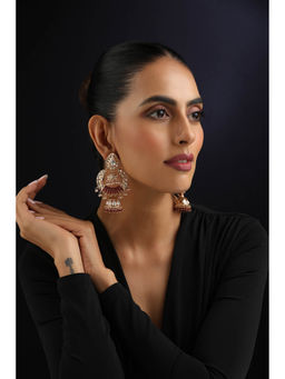 SWABHIMANN - White Rose Gold Polki Jhumka Earrings