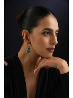 SWABHIMANN - Green Polki Dangler Earrings