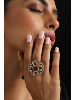 SWABHIMANN - Maroon Polki Adjustable Ring
