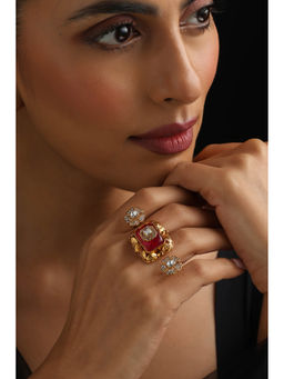 SWABHIMANN - Red Polki Adjustable Ring