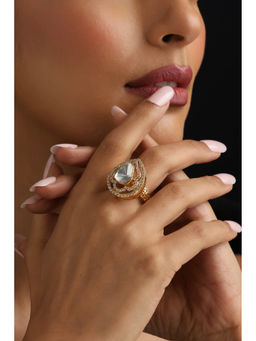 SWABHIMANN - Gold Polki White Adjustable Ring