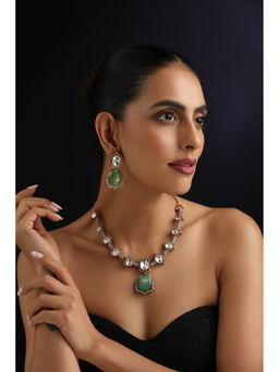 SWABHIMANN - Mint Green Polki Hasli Necklace with Earrings