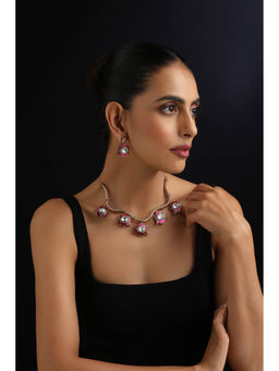SWABHIMANN - Ruby White Polki Hasli Necklace with Earrings
