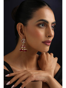 SWABHIMANN - Red Polki Jhumka Earrings