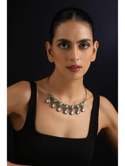 SWABHIMANN - Multi-Color Polki Hasli Necklace with Earrings