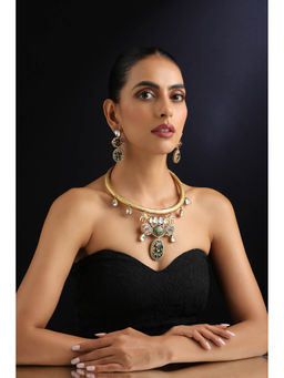 SWABHIMANN - Multi-Color Polki Hasli Necklace with Earrings