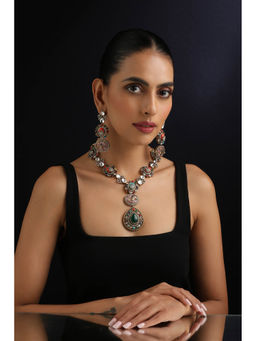 SWABHIMANN - Multi-Color Polki Long Necklace with Earrings