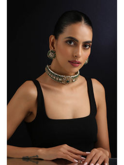 SWABHIMANN - Emerald Polki Multi-Color Choker Necklace with Earrings