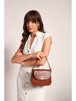 THE GUSTO - Women Tan Kindle Textured Handbag with Detachable Strap (S)