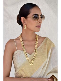 SWABHIMANN - Azmat Red Jadau Kundan Long Necklace with Earrings