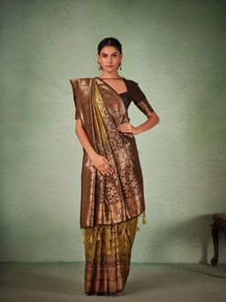 Odette - Green Raw Silk Blend Saree with Unstitched Blouse