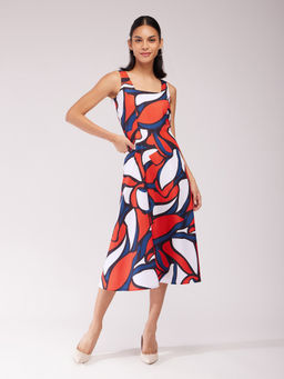 FableStreet - Square Neck Midi Dress - Mult-Color