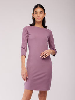 FableStreet - Boat Neck Bodycon Mini Dress - Mauve