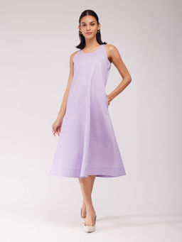 FableStreet - Cotton A-Line Midi Dress - Lavender