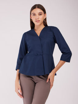 FableStreet - Cotton Peplum Top - Navy Blue