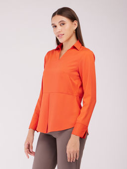 FableStreet - Front Pleat Peplum Top - Orange