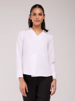 FableStreet - Front Pleat Peplum Top - White