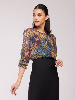 FableStreet - Chiffon Floral Print Top - Multi-Color