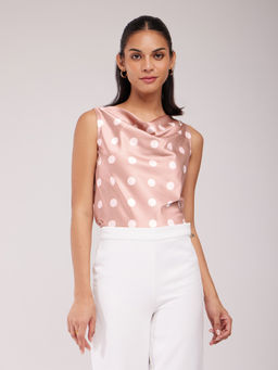 FableStreet - Satin Polka Print Top - Pink & Off White