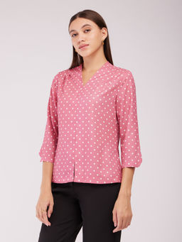FableStreet - Polka Dot Top Three Forth Sleeves - Dusty Pink