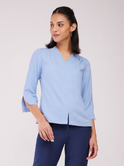 FableStreet - Cutout Sleeves Top - Light Blue