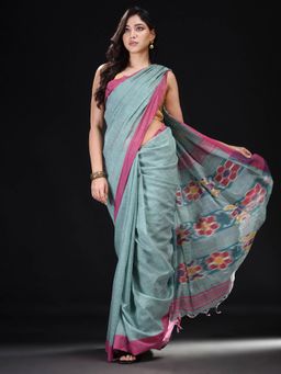 Beatitude - Green Cotton Woven Saree with Unstitched Blouse