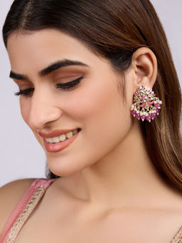 Azai by Nykaa Fashion - Gold Plated Pink Pearl Drop Meenakari Drop Earrings