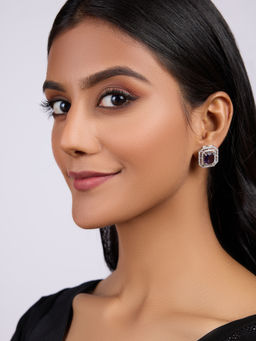 Azai by Nykaa Fashion - Silver and Purple American Diamond Studded Stud Earrings