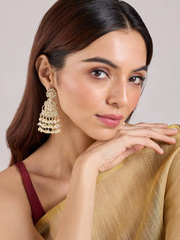 Azai by Nykaa Fashion - Gold Kundan And Pearl Dangler Drop Earrings