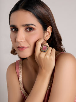 Azai by Nykaa Fashion - Pink Mirror Stone Studded Rectangular Ring