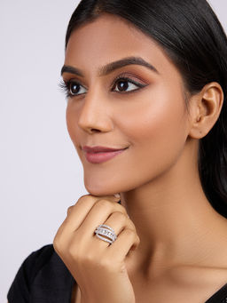 Azai by Nykaa Fashion - Silver Polish American Diamond Studded Band Ring