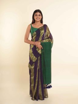 Suta - Purple Stripes Cotton Blend Saree