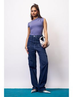 FREAKINS - Denim Seeker Utility Women Blue Straight Cargo Jeans