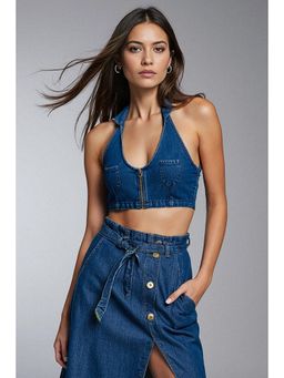 FREAKINS - Blue Women Halter Denim Cropped Top