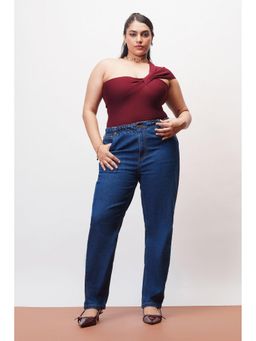 FREAKINS - Curve Casual Blue Elasticated Mom Jeans