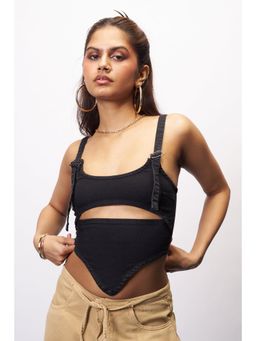 FREAKINS - Dark Ash Black Adjustable Denim Corset Top