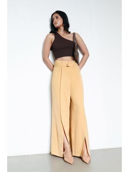 FREAKINS - Light Beige Belted Women Flared Korean Pant