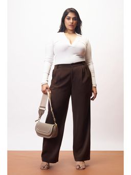 FREAKINS - Bean Brown Curve Pleated Straight Korean Pant